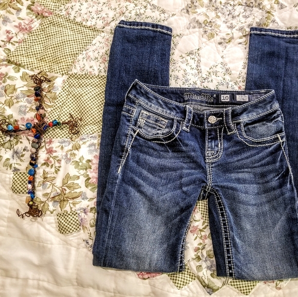 Miss Me Girls Skinny Distressed Blue Jeans Size 10 - Picture 2 of 4